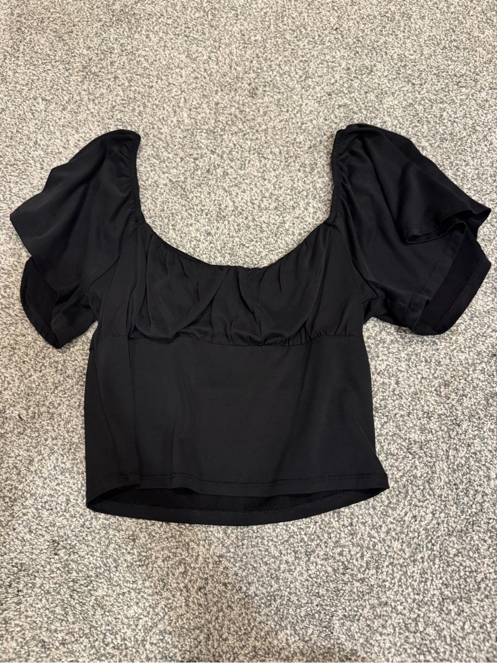 Black Puff Sleeve Scoop Neck Women's Top
